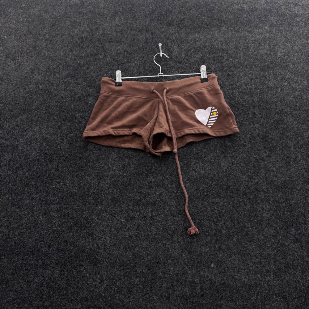 Wet Seal Vintage Y2K Brown Heart Graphic Colorblock Mini Sweat Shorts Small